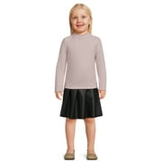 Wonder Nation Baby and Toddler Girls Ribbed Mock Neck and Faux Leather Skirt Set, 2-Piece, Sizes 12M-5T